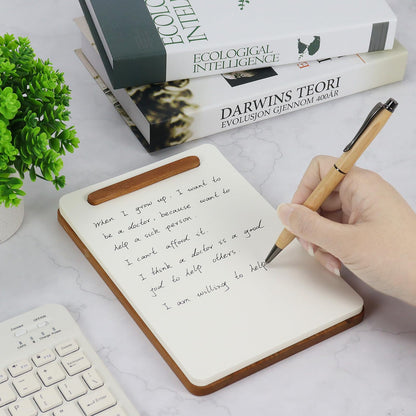 MultiBey Cherry Wood Memo Board - Magnetic Notepad Holder with 50 Custom-Cut Paper Refills and Wood Ballpoint Pen, Flush Writing Surface Wood Board for Menus, Checklists, Office Desk