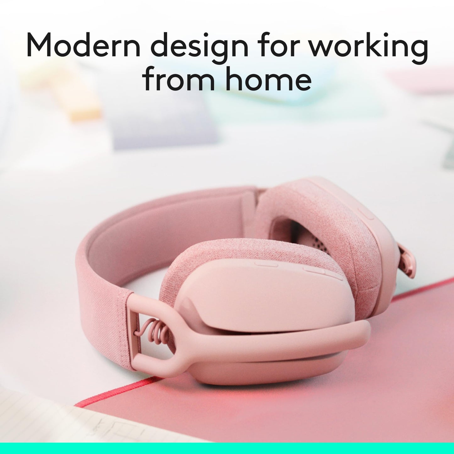 Logitech Zone Vibe 100 Lightweight Wireless Over Ear Headphones with Noise Canceling Microphone, Advanced Multipoint Bluetooth Headset, Works with Teams, Google Meet, Zoom, Mac/PC - Rose