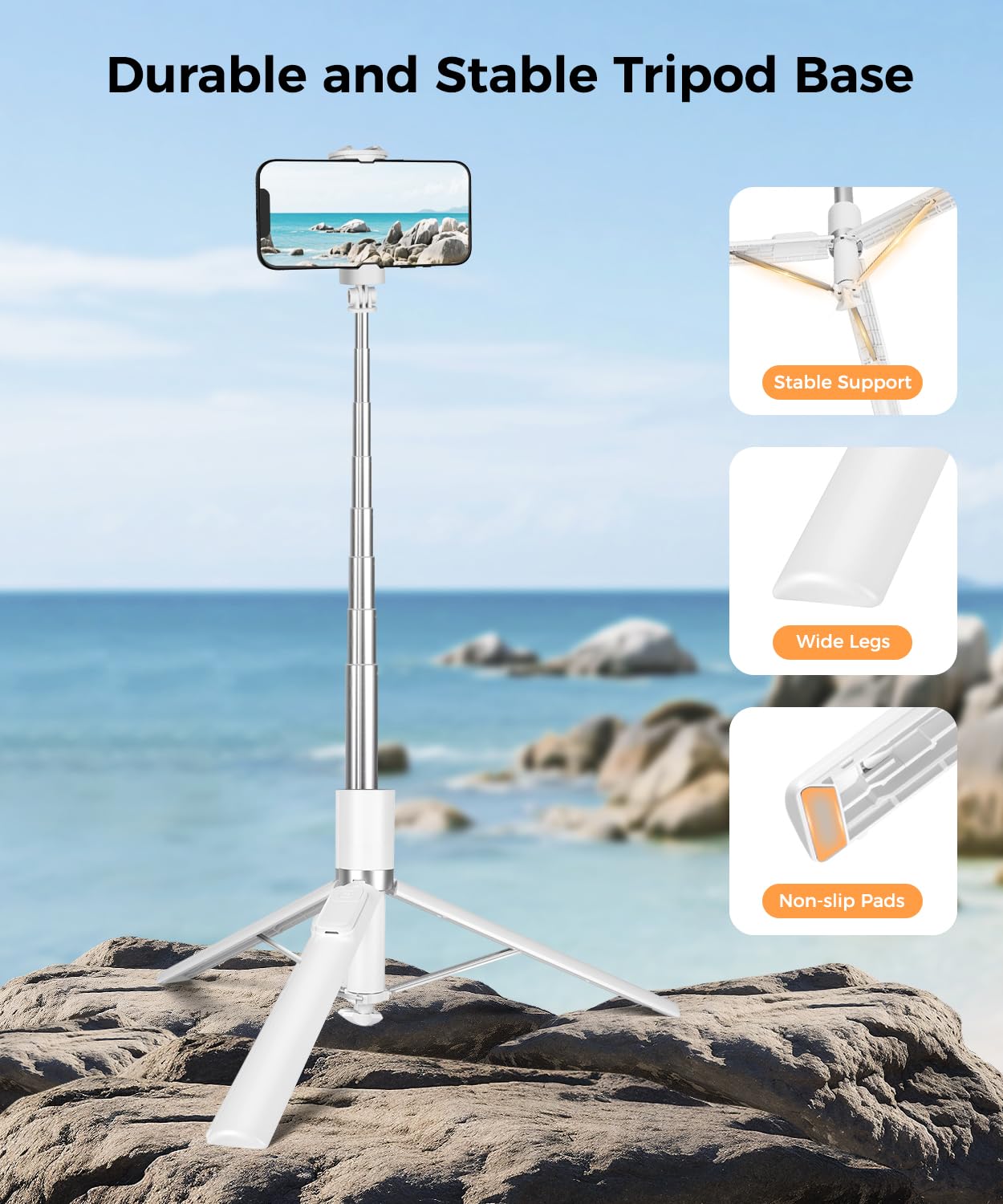 Victiv 68" Phone Tripod, Selfie Stick Tripod with Remote and Fill Light, [Tap-to-Open] iPhone Tripod Stand, Lightweight Cell Phone Stand for Video Recording, Travel, Vlogging, White
