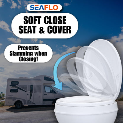 SEAFLO Residential Height Camper/RV Toilet with Sprayer Attachment, 18.5” Standard Height, Gravity Flush System, Foot Pedal Operation, Soft Close Seat, 4-Year Warranty (With Sprayer Attachment)