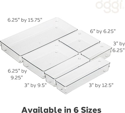 Oggi Clear Drawer Organizer - 6" X 6"- Ideal for Organizing Kitchen Drawers, Office, Desk, Silverware, Kitchen Utensils, Cosmetics and Bathrooms (Pack of 2)