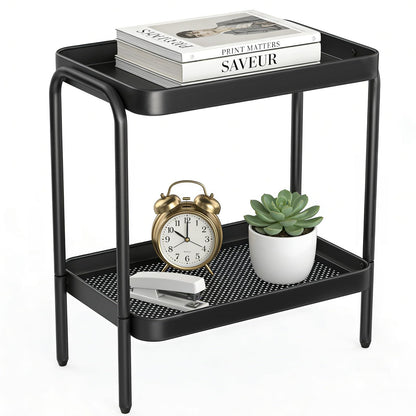 NobleForm 2 in 1 Desktop & Floor End Table with Storage Shelves, Compact 2-Tier Side Table for Office Desk Organization, Bedside Nightstand, Small Space Nightstand for Living Room, Bedroom, Office