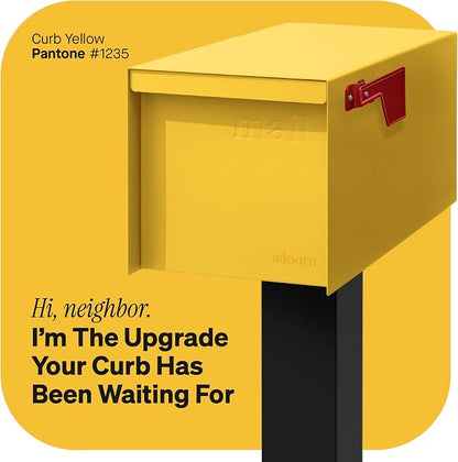 Adoorn Post Mount Outdoor Mailboxes - Large Decorative Mailbox for Letters and Packages - Weatherproof Construction - Durable Steel - Magnetic Closure - 9.5” H x 9.5” W x 20.75” D - Yellow