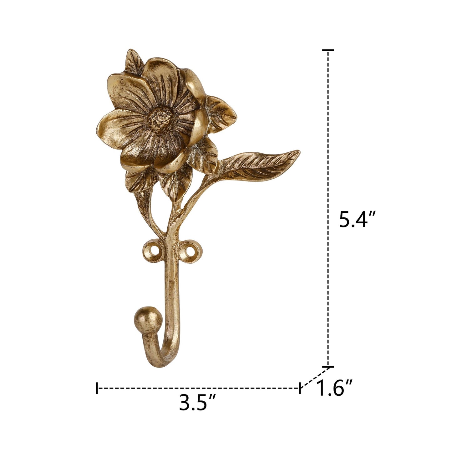 SOFFEE DESIGN 2PCS Golden Flower Metal Hooks, Heavy Duty Coat Hanger for Entryway Bathroom Living Room, Vintage Style Robe Hook