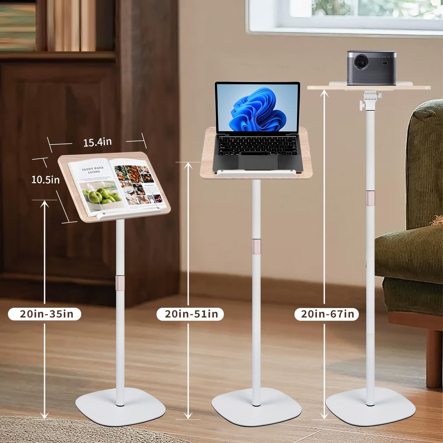 HDCHQXQ Adjustable Floor Book Stand Height From20'-67‘ and Angle, Music Stand,Reading Stand for Tablet Bibles, Recipes, Cooking, Books Wooden Display Rack,Stable Portable with Clip