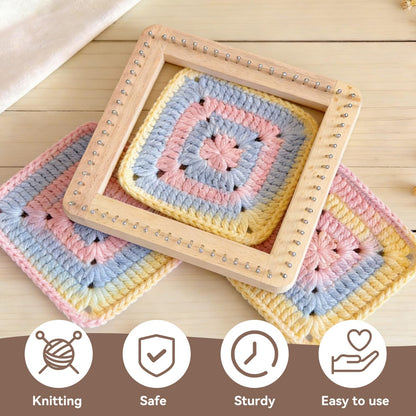 HERCHR Wooden Knitting Loom, Wooden Loom Frame Weaving Loom DIY Solid Wood Multifunctional Blanket Crochet Loom Knitting Board Loom Tool for DIY Weaving Beginner Children Adults, 20 * 20cm