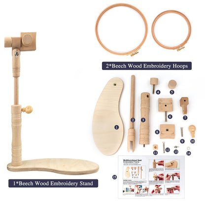 ZOCONE Beech Wood Adjustable Rotated Embroidery Hoop Stand with 2 Pcs 6'' 8'' Embroidery Hoops, Wooden Embroidery Stand, Embroidery Hoop Holder for Cross Stitch and Embroidery Project (A)