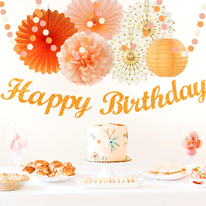 Orange-Beige Fal Boho Birthday Party-Decorations - 21pcs Autumn One Two Sweet Peach Happy Banner,Girls Groovy Paper Streamers Lanterns Honeycomb,Tissue Pom Poms Fan,Hippie Garland Decor Huglony