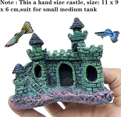 Small Aquarium Castle Decor , Mini Cute Fish Tank Castle Ornaments , Little Fish Fish Larvaes Shelter Shrimp Hide Caves Hideout for Small Medium Fish Tank Crab Shrimp Betta Cichlid Tank Decor (Blue)