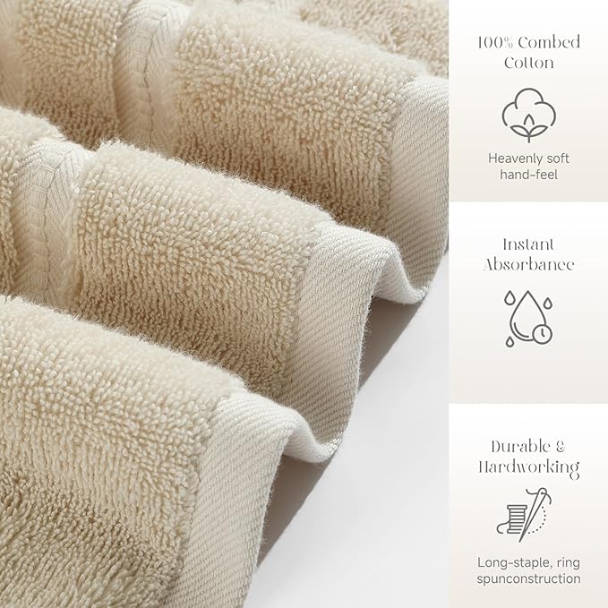 Simple&Opulence 4 Pcs Premium Hand Towels 16"x28", 600 GSM 100% Ring Spun Cotton