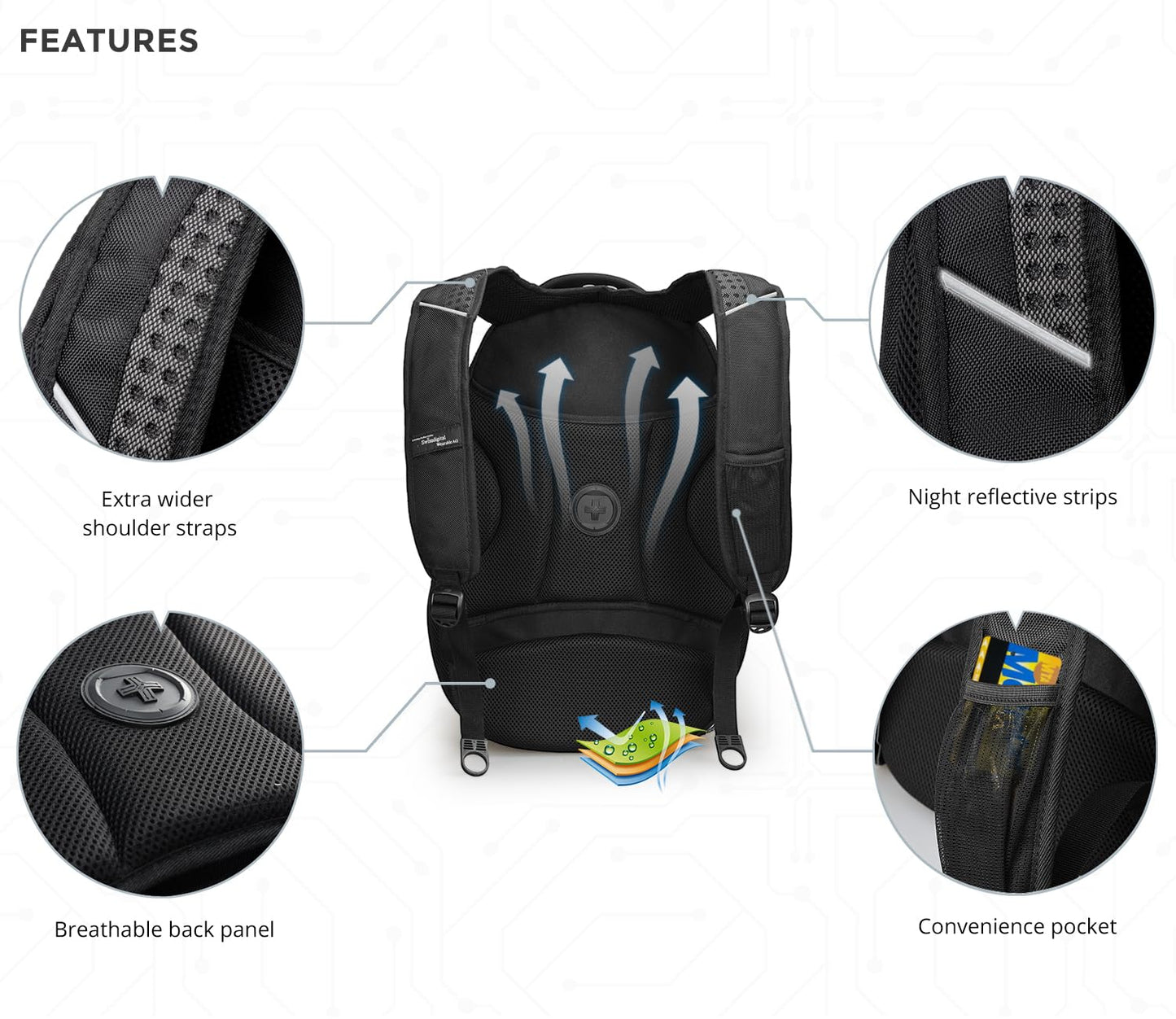 Swissdigital Design Men's Laptop Backpack for College and Business Travel with Integrated USB Charging Port and RFID Protection Fits Laptops up to 15.6 in, Black | J14-BR