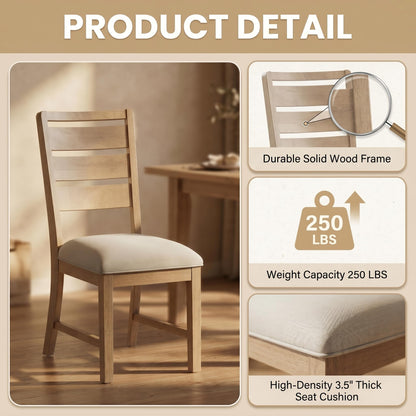 COLAMY Modern Dining Chairs Set of 2, Breathable Fabric Kitchen Chairs with High-Resilience Cotton Padding, Ergonomic Solid Wood Legs Accent Seating for Living Room 250LBS,Oak Natural