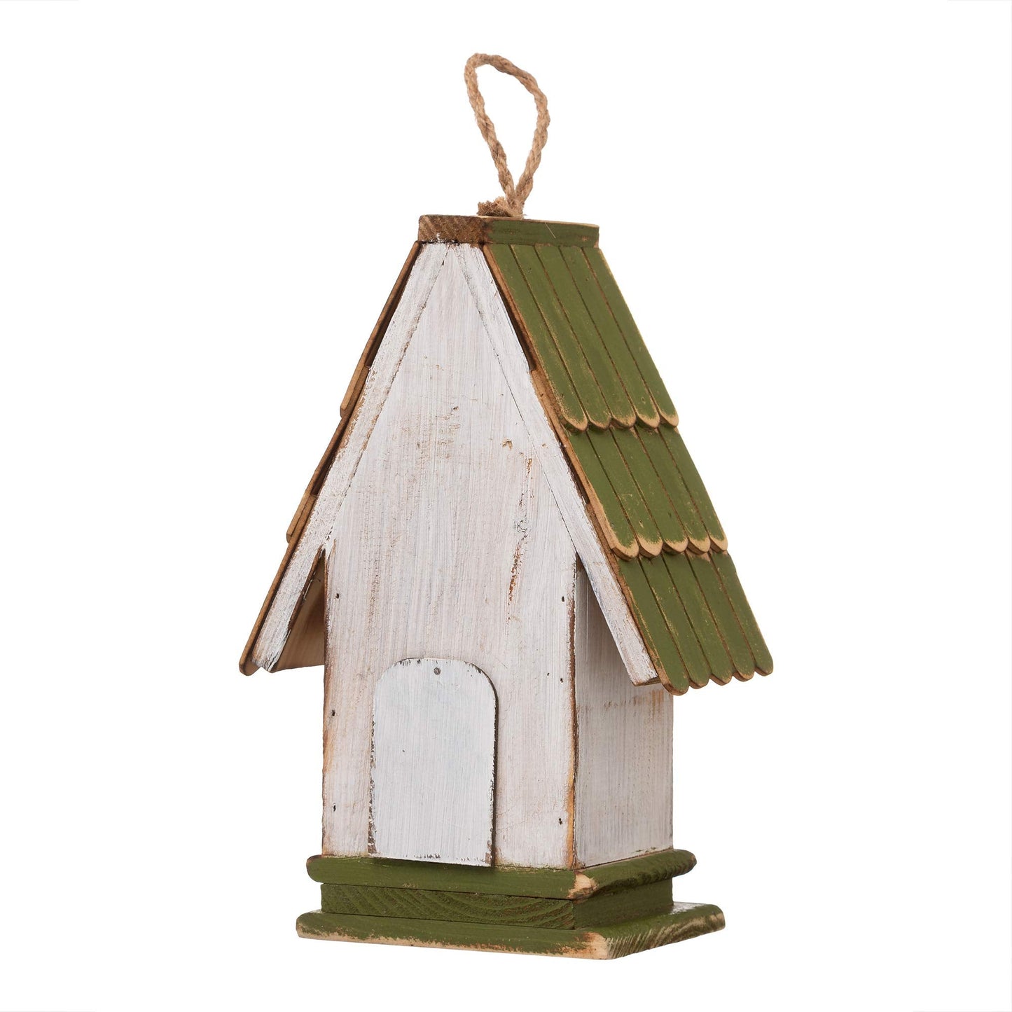 Glitzhome 10.25" L Hanging Birdhouse Green White Roof Wooden Garden Bird House for Outdoor