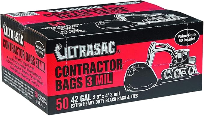 Ultrasac Heavy Duty Contractor Bags, 42 Gallon, 32.75" X 47"