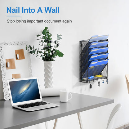 OUTWOLF Hanging Wall File Organizer with Hooks, 6 Tier Vertical Wall Mount File Holder, Paper Document Mail Organizer for Office, Pack of 2