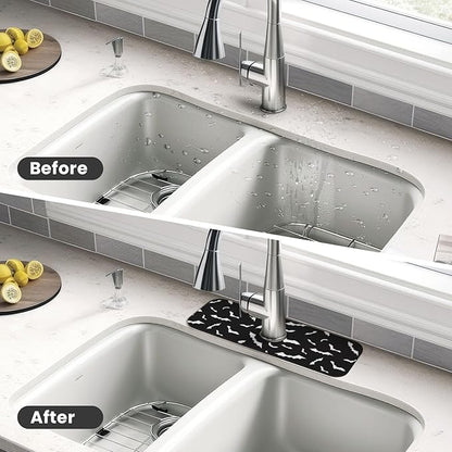 Halloween Cool Black Bat Kitchen Sink Splash Guard Faucet Mat Super Absorbent