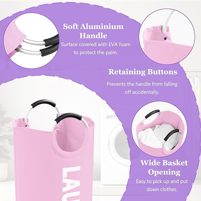 2Pcs Foldable Pink Laundry Basket