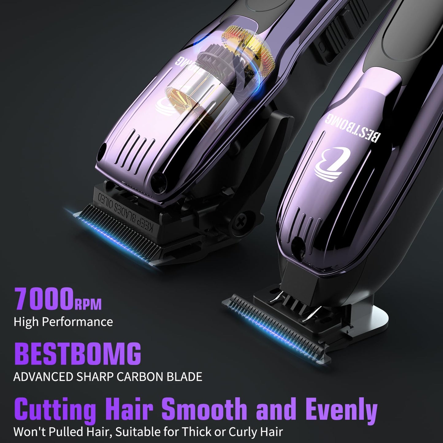 BESTBOMG® Professional Hair Clippers for Men, Professional Barber Clippers and Trimmer Set, Mens Cordless Hair Clipper for Barbers Haircut Kit Fade, BS-808A (Black)