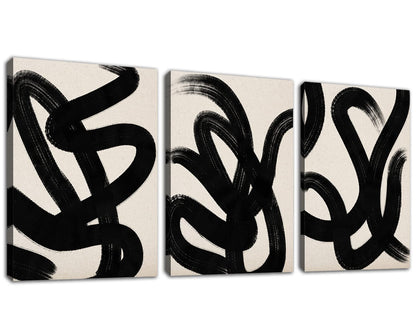 arteWOODS Wall Art Canvas Set Abstract Lines Pictures Modern Mid Century Boho Wall Decor Minimalist Abstract Black Stroke Lines Canvas Painting Artwork Living Room Bedroom Home Office 12"x16" Set of 3