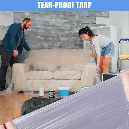 5 Pieces Plastic Drop Sheets for Painting, Waterproof and Dust-Proof Clear