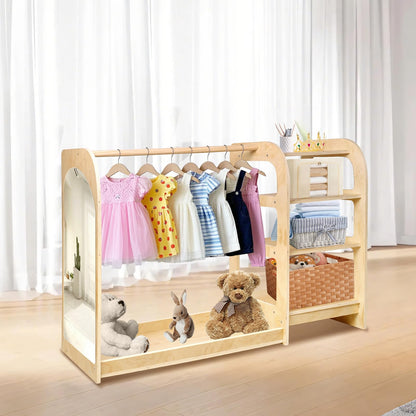 homegroove Kids Dress Up Storage with Mirror, 31.5 Inch Kids Wardrobe Closet with Storage Shelf for Little Girls and Boys, Wooden Costume Organizer for Bedroom Classroom Playroom Furniture