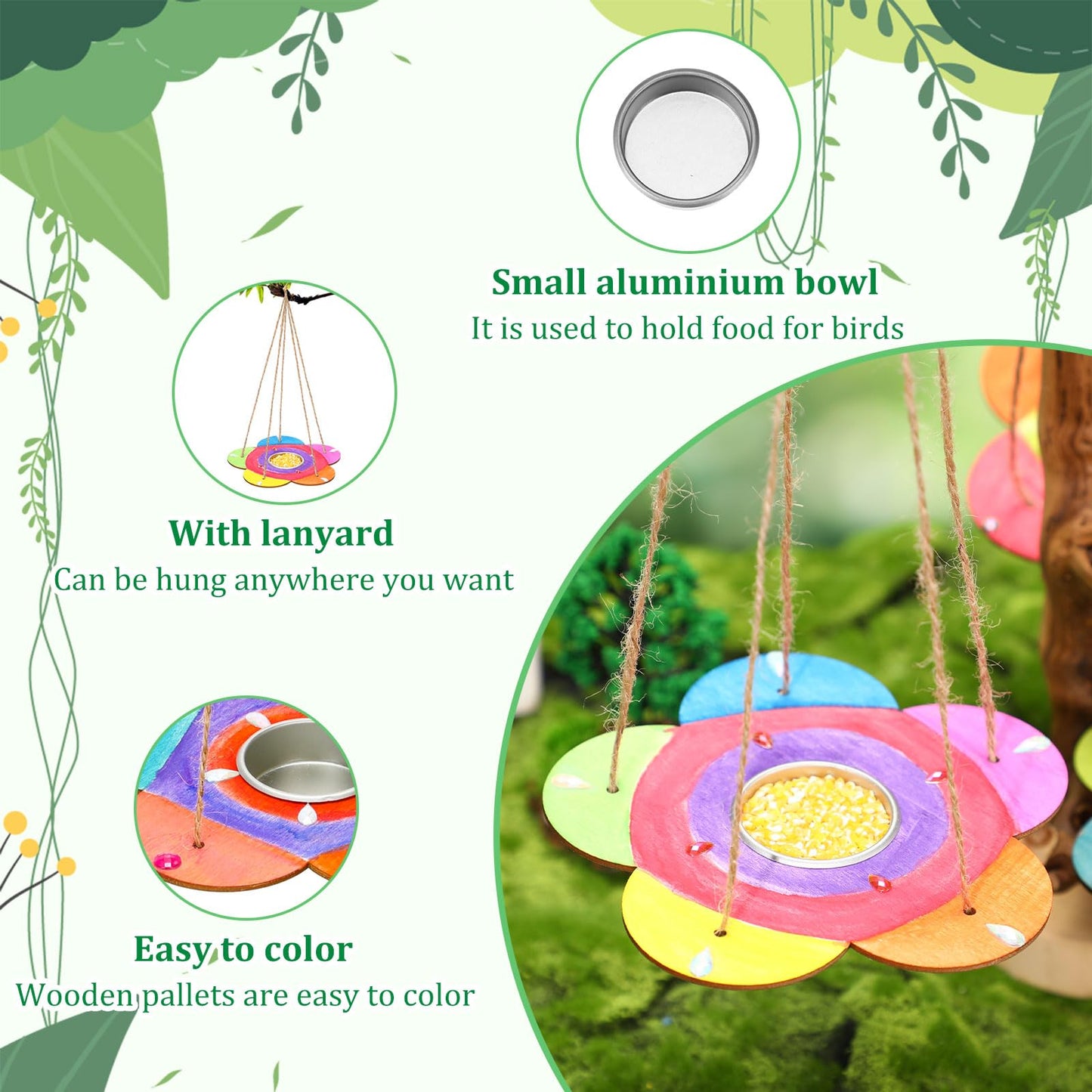 DoubleFill 48 Pcs Bird Feeder Craft Kits for Ages 3-8 Arts and Crafts DIY Wooden Painting Kits Outdoor Toys Party Favor Gifts