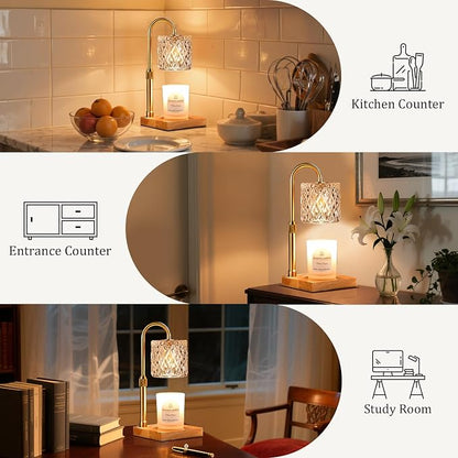 Hong-in Candle Warmer Lamp with Timer -Dimmable Adjustable Height Wax Melt Warmer for Jar Candles,Vintage Home Decor with Elegant Clear Glass,Birthday Gifts for Women, Mom, Friend, Sister