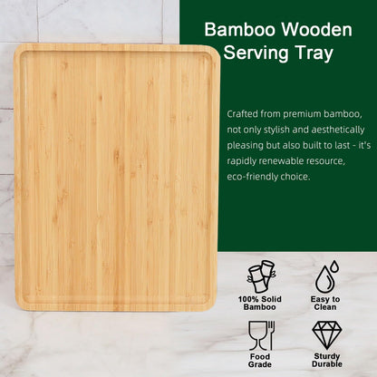 ZTHapwa Bamboo Wooden Serving Tray, 13x10 Inch Rectangular Food Tray with Raised Edges, Lightweight Snack Platter for Breakfast in Bed, Coffee Table, Party Serving, Also as Charcuterie Board