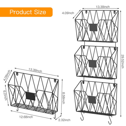 YBING Wall File Organizer Mesh Hanging Wall-mount Files Holder 6 Pack Hanging Wire Magazine Rack and Mail Holder with Hooks Office Wall Organizer for Papers Folders Files Clipboard Black