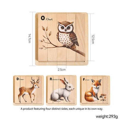 Promise Babe Wooden Forest Animal Puzzles Toy for Toddlers 1-3, 4-in-1 Montessori Toys Learning Educational Chunky Puzzle for 2-4 Years Old, Baby Boys Girls Gifts