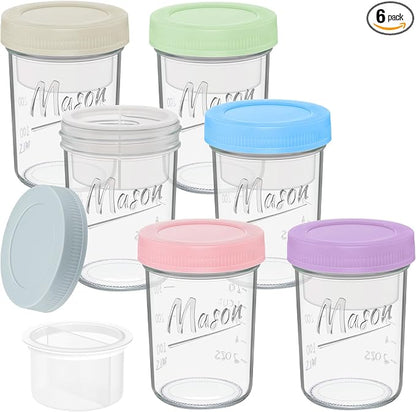 Xyptorix 16 oz Overnight Oats Containers with Lids, 6-Pack Leak-Proof Wide Mouth Mason Jars & Separate Compartments for Fruits/Nuts, Airtight Glass Jars for Chia Pudding, Yogurt, Parfait and Salad