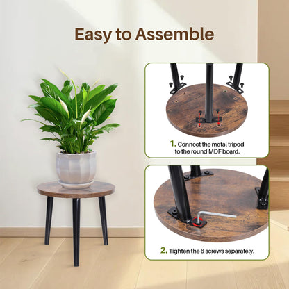 Phyluckny Round Plant Stand Indoor, Mid Century Wood Plant Table, Heavy Duty Metal Stool for Plants, Modern Flower Pot Holder, Small Side End Table for Home Decor (Walnut, 9.4"x7.8")
