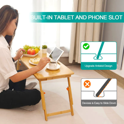 Lap Desk COIWAI Laptop Table Bamboo Writing Eating Bed Tray Adjustable Angle Height Foldable Desk Tray with Tablet Slot Drawer Breakfast Coffee Tea Table for Sofa Couch Floor Large Size