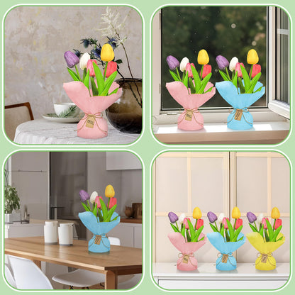 Cinrobiye 6 Set End of School Year Tulip DIY Bouquet Kit Last Day of School Teacher Appreciation Gift Artificial Flower Craft Set with Wrapping Paper Cards Spring Table Centerpieces Decor