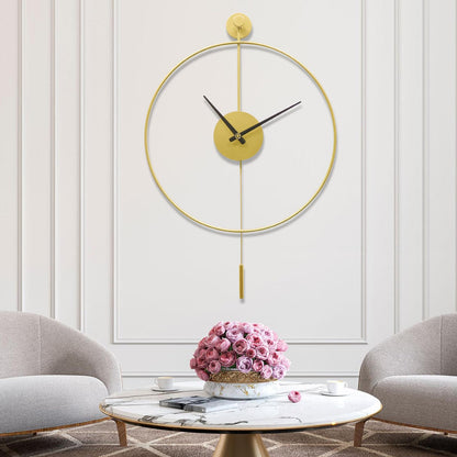 YISITEONE Classical Large Decorative Wall Clock with Pendulum, Modern Non-Ticking Silent Metal Wall Clocks for Living Room, Bedroom, Study, Office, 20‘’