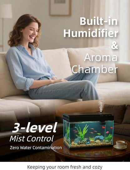 BARKBUDDY Fish Tank 2.4 Gallon Aquarium Kit, Self Cleaning Fish Tank, 7-Color Light 3-in-1 Quiet Pump Betta Fish Tank, Gold Fish Aquarium Starter Kit with Filter for Home, Office Corner