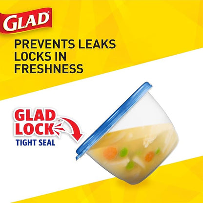 Glad GladWare to Go Lunch Food Storage Containers with Lids, Medium Round No BPA Plastic with Built-in Dressing Cup for Salads and Lunches, Microwave Dishwasher Safe, 32 Oz, 4 Count