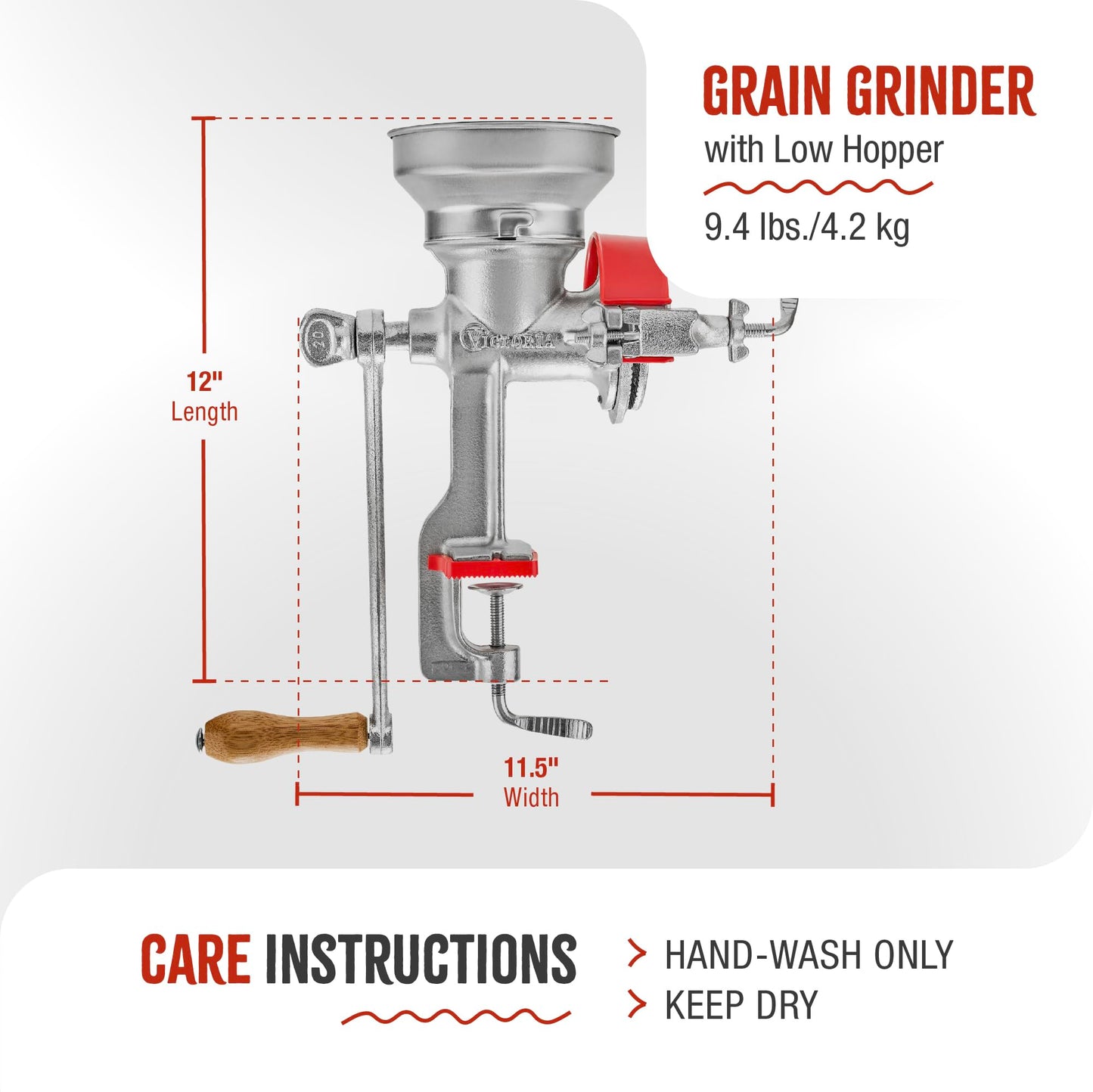 Victoria Manual Cast Iron Grain Mill with High Hopper, Premium Corn-Grinding Mill and Grain Grinder, Made in Colombia