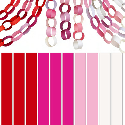 BOUBONI 600 Pieces Valentine's Day Paper Chains Paper Strips 1 x 7 Inch for Wedding Party Decorations DIY Crafts Favors (Pink & Red & White )
