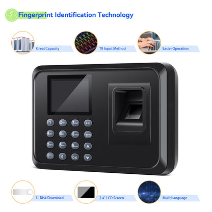 Fingerprint Time Clocks for Employees - Time Clock for Small Business Automatic Calculate Working Hours and Deduct Lunch Time, Punch and Power-off Protection with 8G USB Drive (0 Monthly Fee)