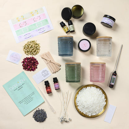 DARJEN Candle Making Kits for Adults - Candle Making Supplies with 4 Candle Jars(Clear, Pink, Blue, Green), Candle Tins, Soy Wax, Scents, Dried Flower & More, DIY Starter Candle Making Kit Home Decor