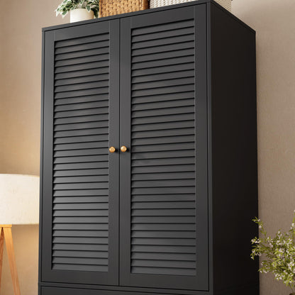 Garvee 70" Wardrobe Armoire Wooden Closet with 2 Doors and 3 Drawers, Bedroom Armoire with Hanging Rod Shelf, Large Capacity Storage Wardrobe Armoire, Freestanding Wooden Closet Storage Cabinet