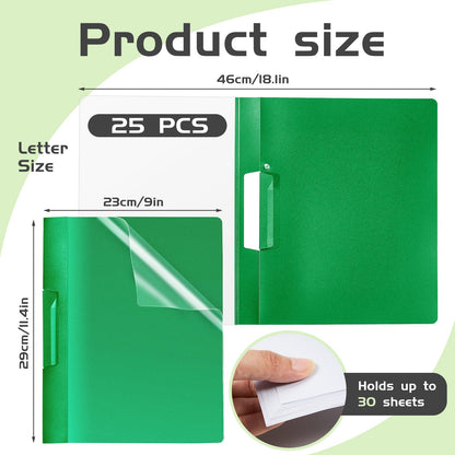Maitys 25 Pack Durable Clear Report Covers with Rotary Clip 11 x 9 in Letter Size Presentation Folders Transparent Front Cover Portfolio Folder Resume Folder Interview Report Folders (Green)