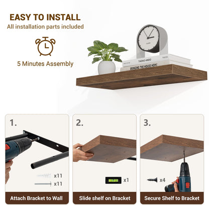 Acovy 55 Inch Floating Shelves, 55"x9.25"x1.5" Inch Deep Floating Shelves for Wall, Wooden Shelves for Bathroom, Bedroom, Living Room, Brown, 1 Piece
