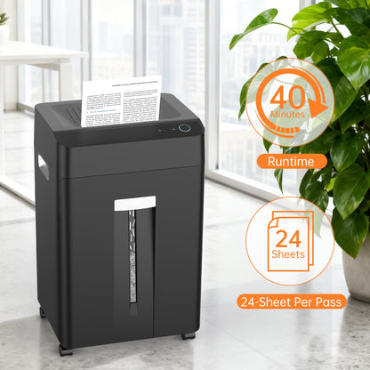 Locksworth Heavy Duty Paper Shredder, 24-Sheet Cross-Cut Shredder, P-4 Security with 8.9 Gal Pull-Out Bin, Credit Card/Staple/Clip/CDs Heavy Duty Commercial Shredder for Office Use