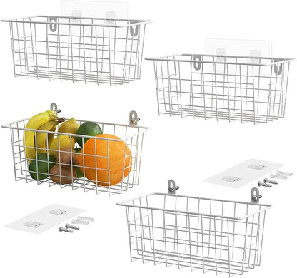 MaraFansie Hanging Wire Baskets Kitchen Storage Basket Adhesive and Screws