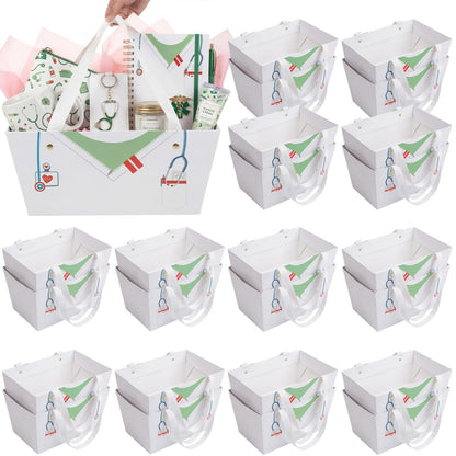 Supervitae 60 Pcs Nurse Graduation Gift Baskets Bulk with Handles, Empty DIY Paper Gift Basket Kit with Tissue Paper, Appreciation Gifts Baskets Treat Bag for Nursing, Nurse Week Party Supplies(White)