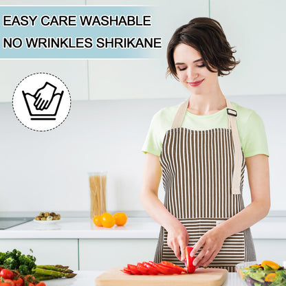 Janmercy 24 Pcs Aprons for Women Men with 2 Pockets Linen Cooking Kitchen Apron Adjustable Bib Chef Apron Bulk Aprons Unisex(Brown/blue,Thin Stripes)
