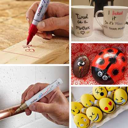 Overseas Permanent Paint Markers Pens - 3 Pack Gold Oil Based Paint Pens, Medium Tip, Quick Drying and Waterproof Marker Pen for Metal, Rock, Wood, Fabric, Plastic, Canvas, Mugs, Stone, Glass