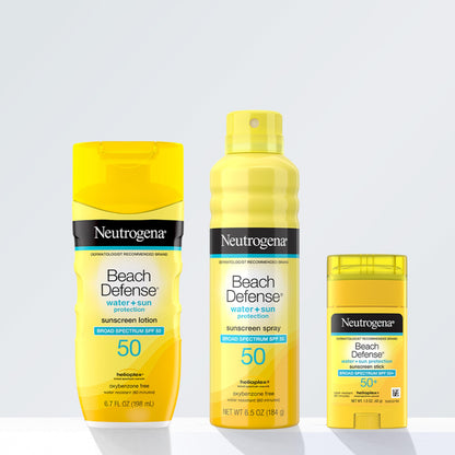 Neutrogena Beach Defense Sunscreen Stick SPF 50, Hands-Free Application, Hawaii Reef Act 104 Compliant, Octinoxate & Oxybenzone Free, Sunscreen for Face & Body, Travel Size, 1.5 oz